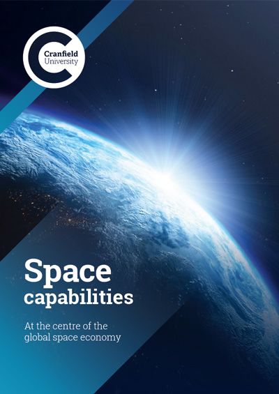Image shows the front cover of Cranfield's space capabilities brochure.